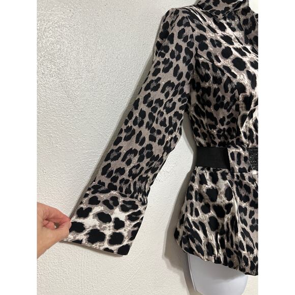 Leopard Print Bubble Hem Belted Tunic M Classic Mob Wife Trendy Street Style - Picture 3 of 15